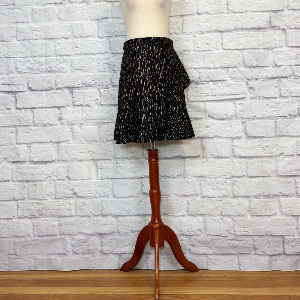 Soaked in Luxury Devin Black & Metallic Gold Striped Faux Wrap Mini Skirt